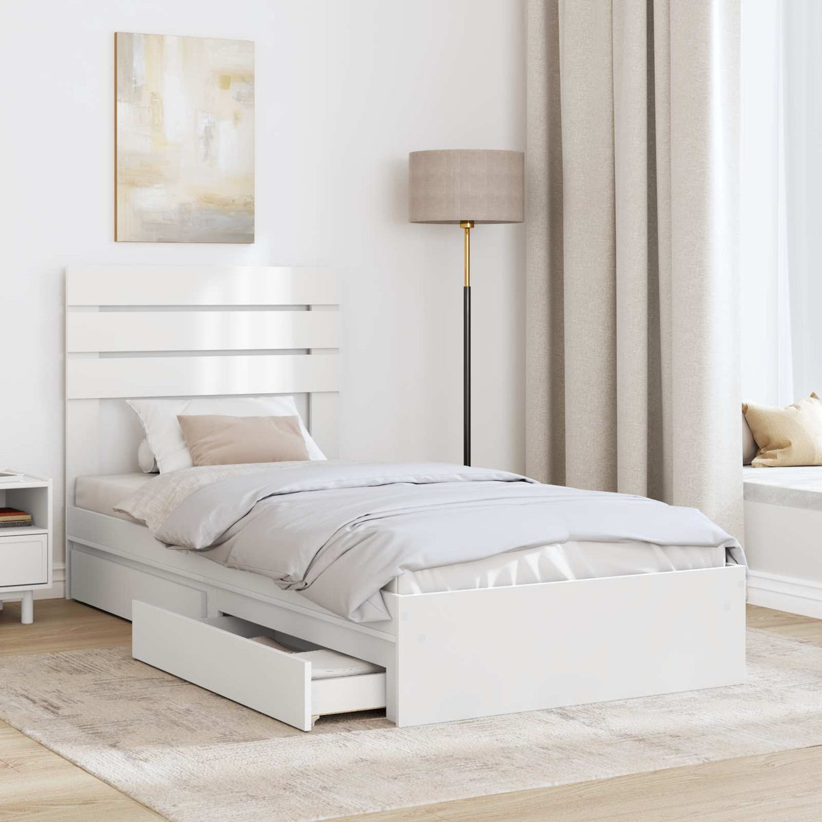 Storage Bed with Headboard White 90 x 190 cm Engineered Wood