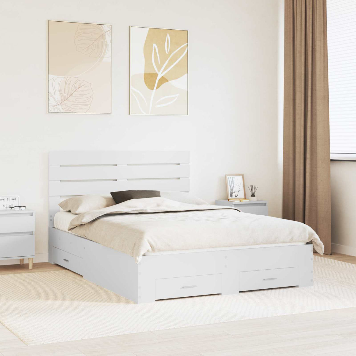 Bed Frame with Drawer with Headboard Manual Engineered Wood