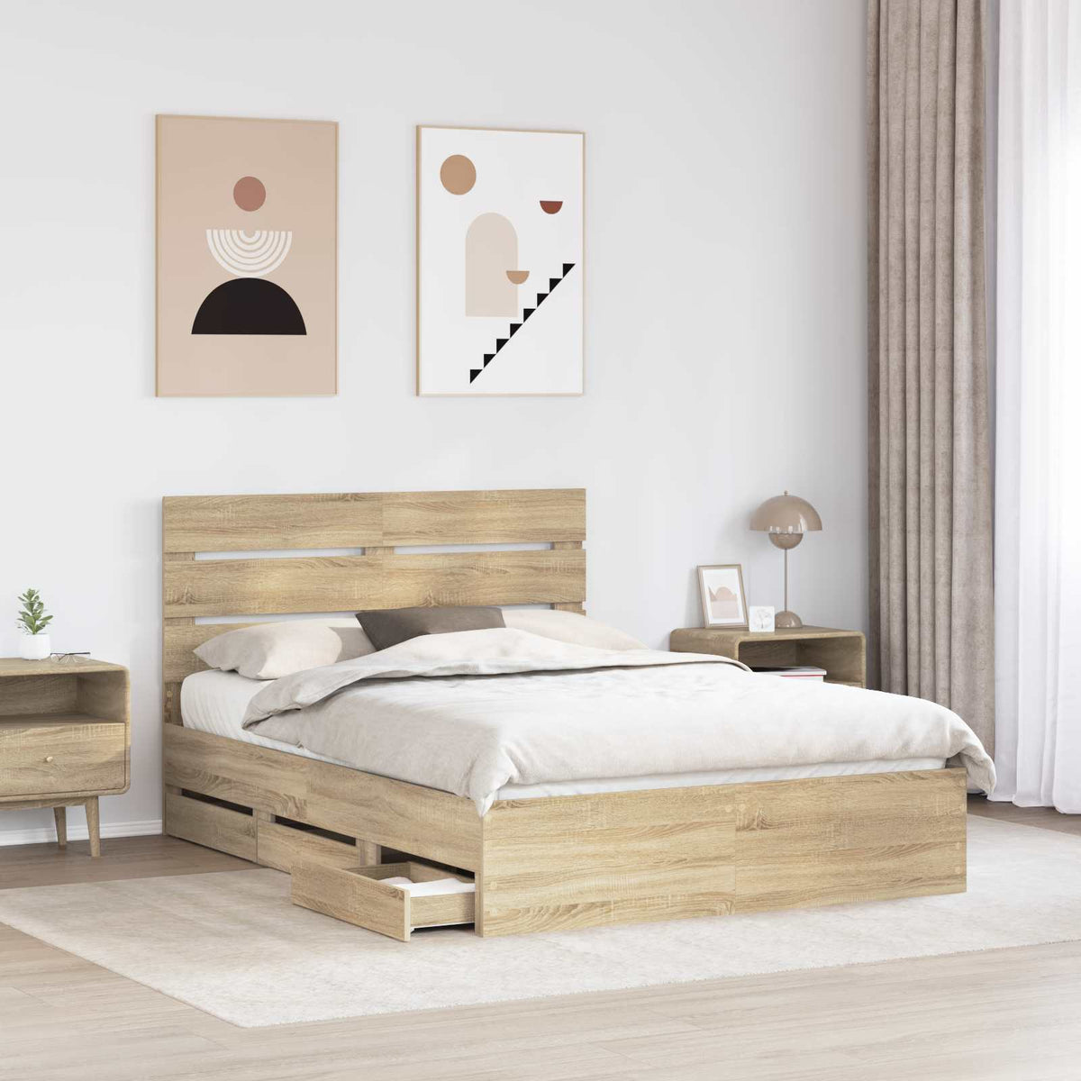Bed Frame with Drawer Sonoma Oak 150 x 200 cm Engineered Wood