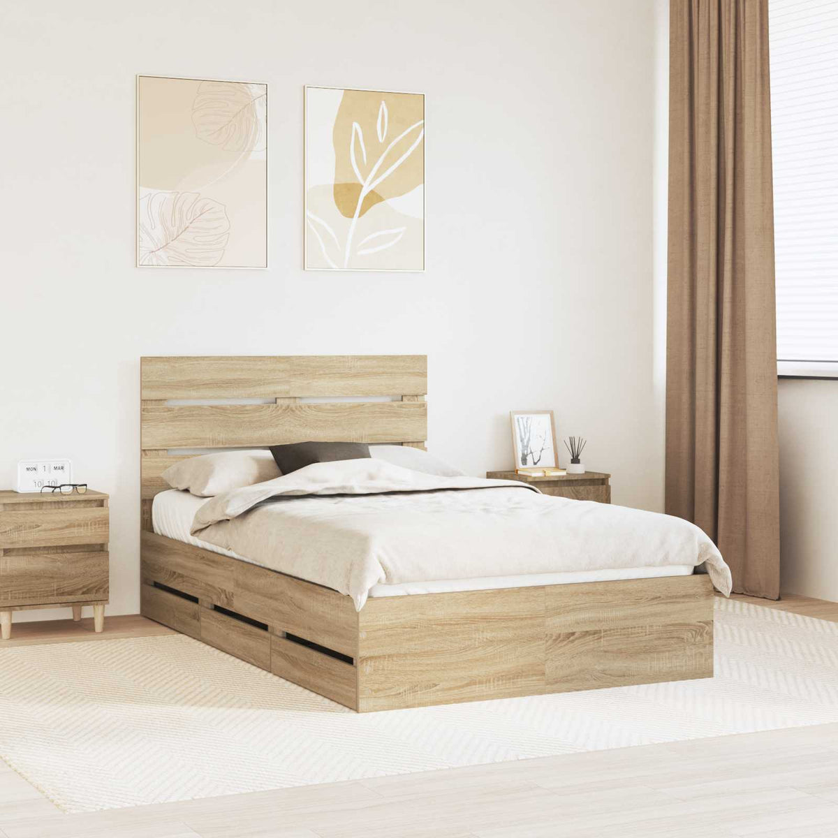 Bed Frame with Drawer Sonoma Oak 135 x 190 cm Engineered Wood
