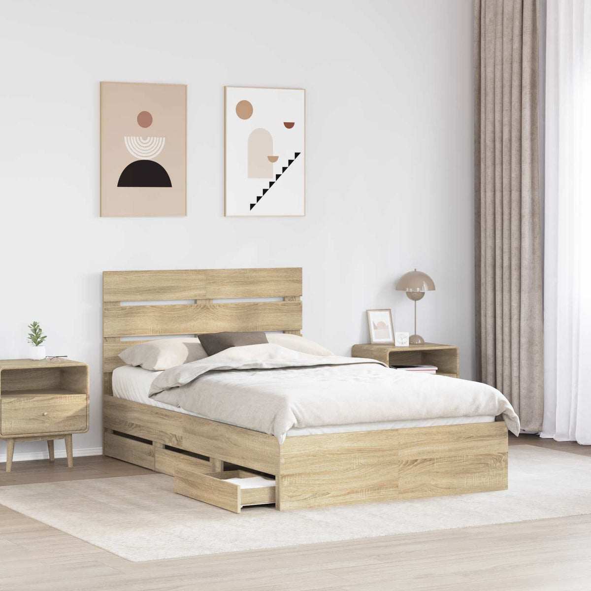 Bed Frame with Drawer Sonoma Oak 135 x 190 cm Engineered Wood
