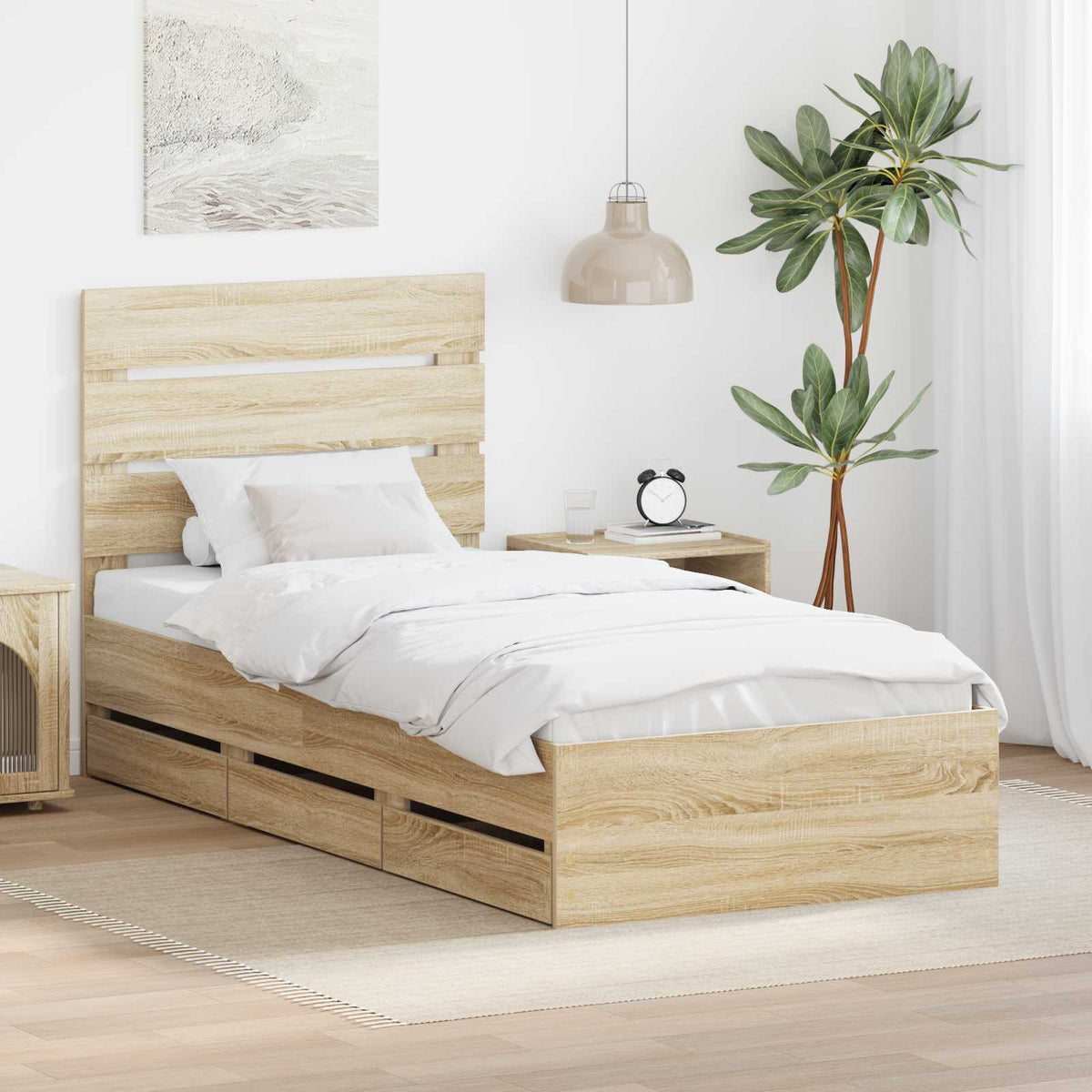 Bed Frame with Drawer Sonoma Oak 90 x 200 cm Engineered Wood