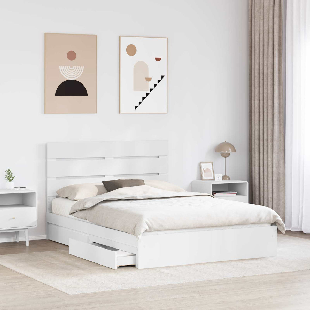 Storage Bed with Headboard White 150 x 200 cm Engineered Wood