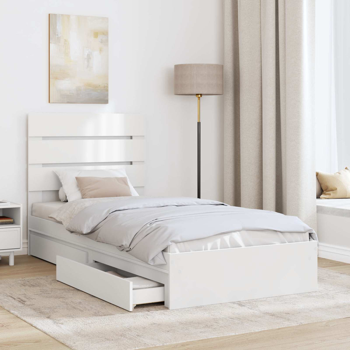 Storage Bed with Headboard White 90 x 190 cm Engineered Wood
