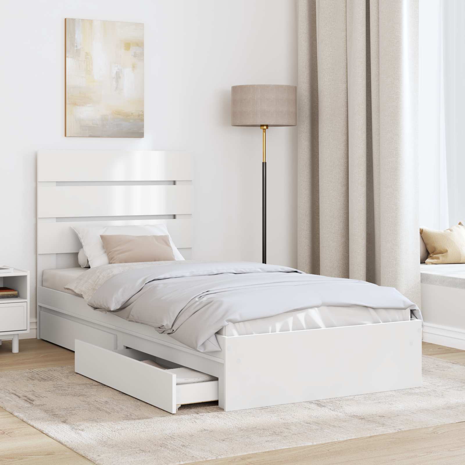 Storage Bed with Headboard White 90 x 190 cm Engineered Wood