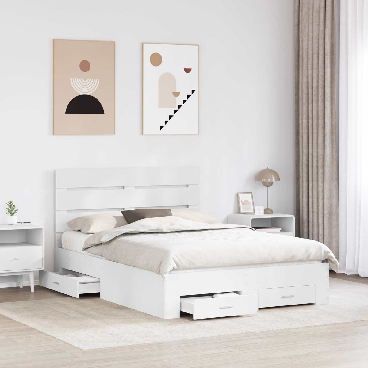 Bed Frame with Drawer White 150 x 200 cm Engineered Wood