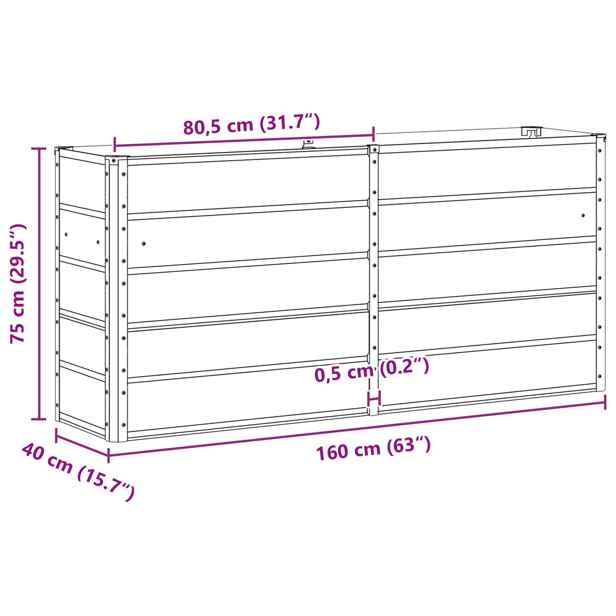 Planter Ivory 160 x 40 x 75 cm Steel