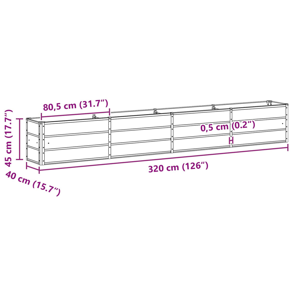 Planter Ivory 320 x 40 x 45 cm Steel