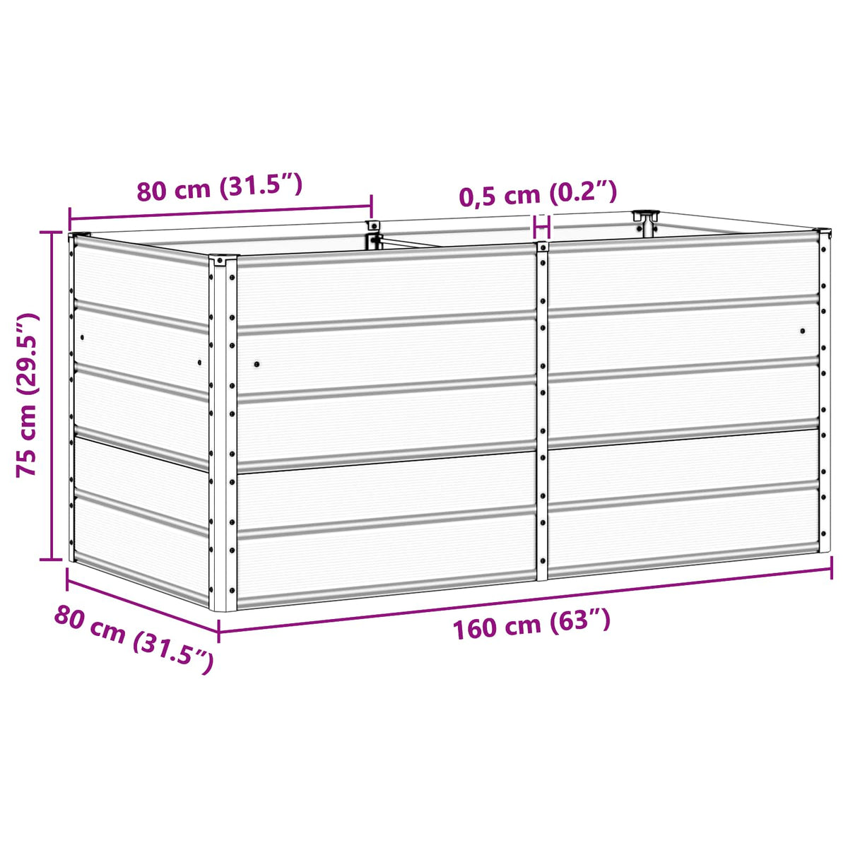 Planter Ivory 160 x 80 x 75 cm Steel