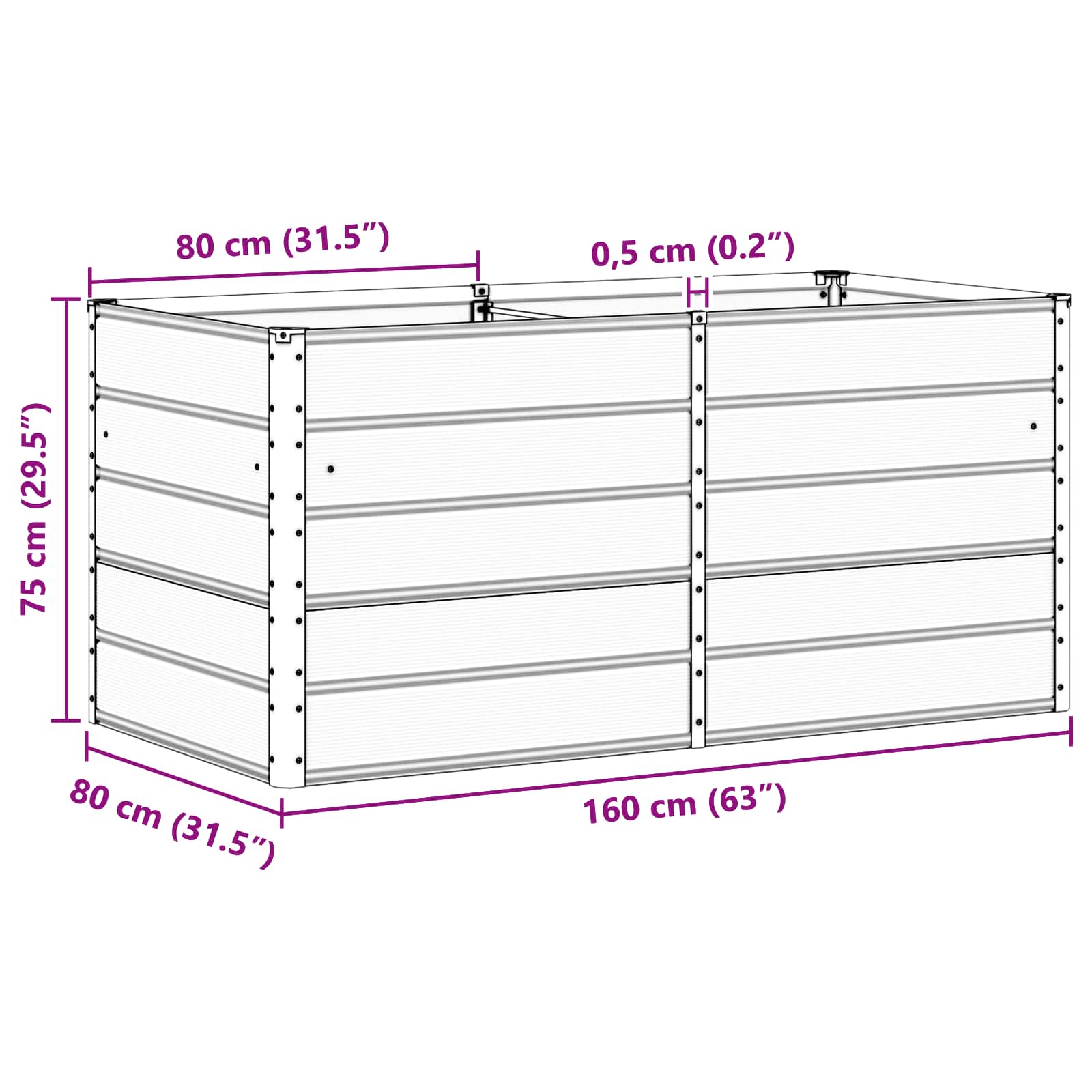 Planter Ivory 160 x 80 x 75 cm Steel