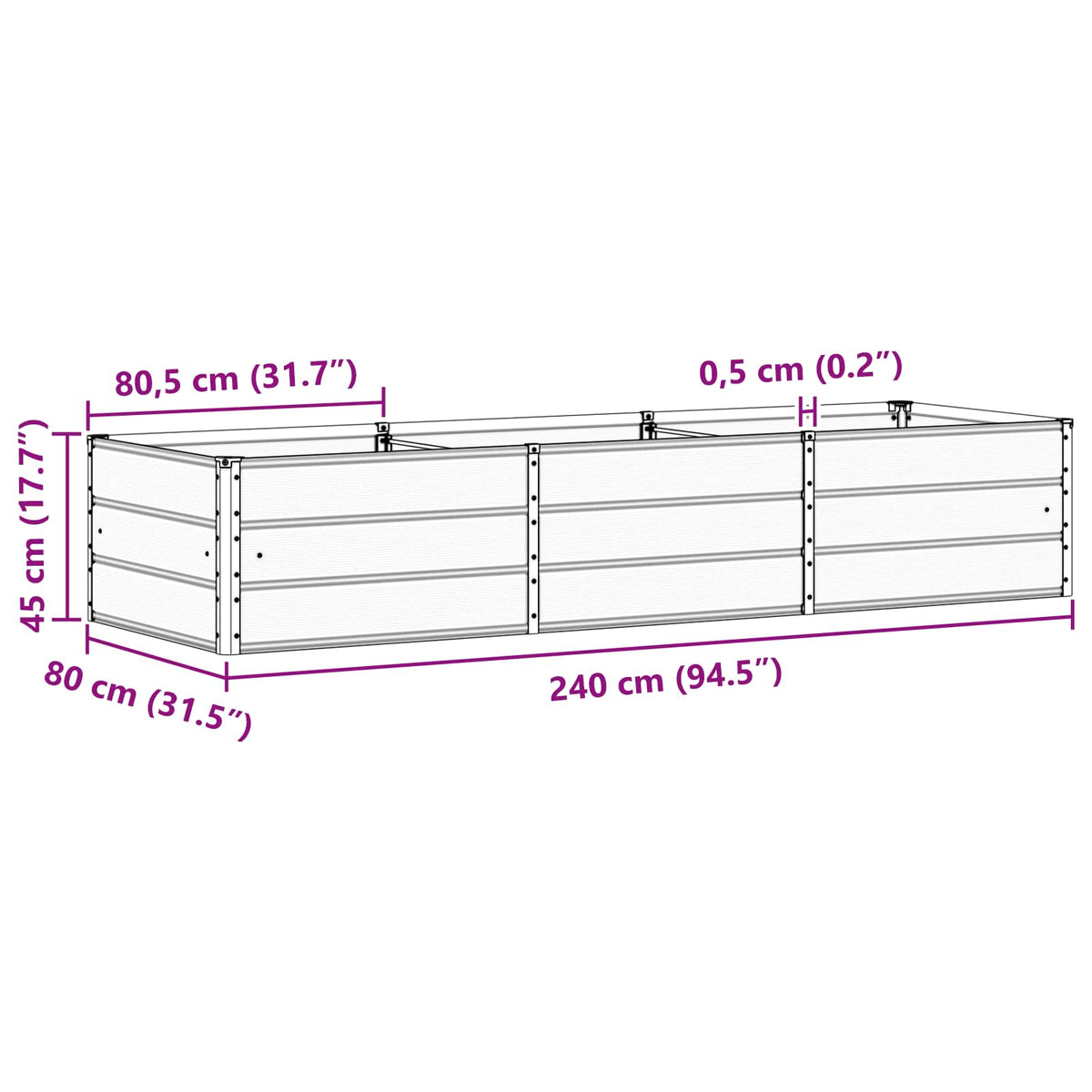 Planter Ivory 240 x 80 x 45 cm Steel
