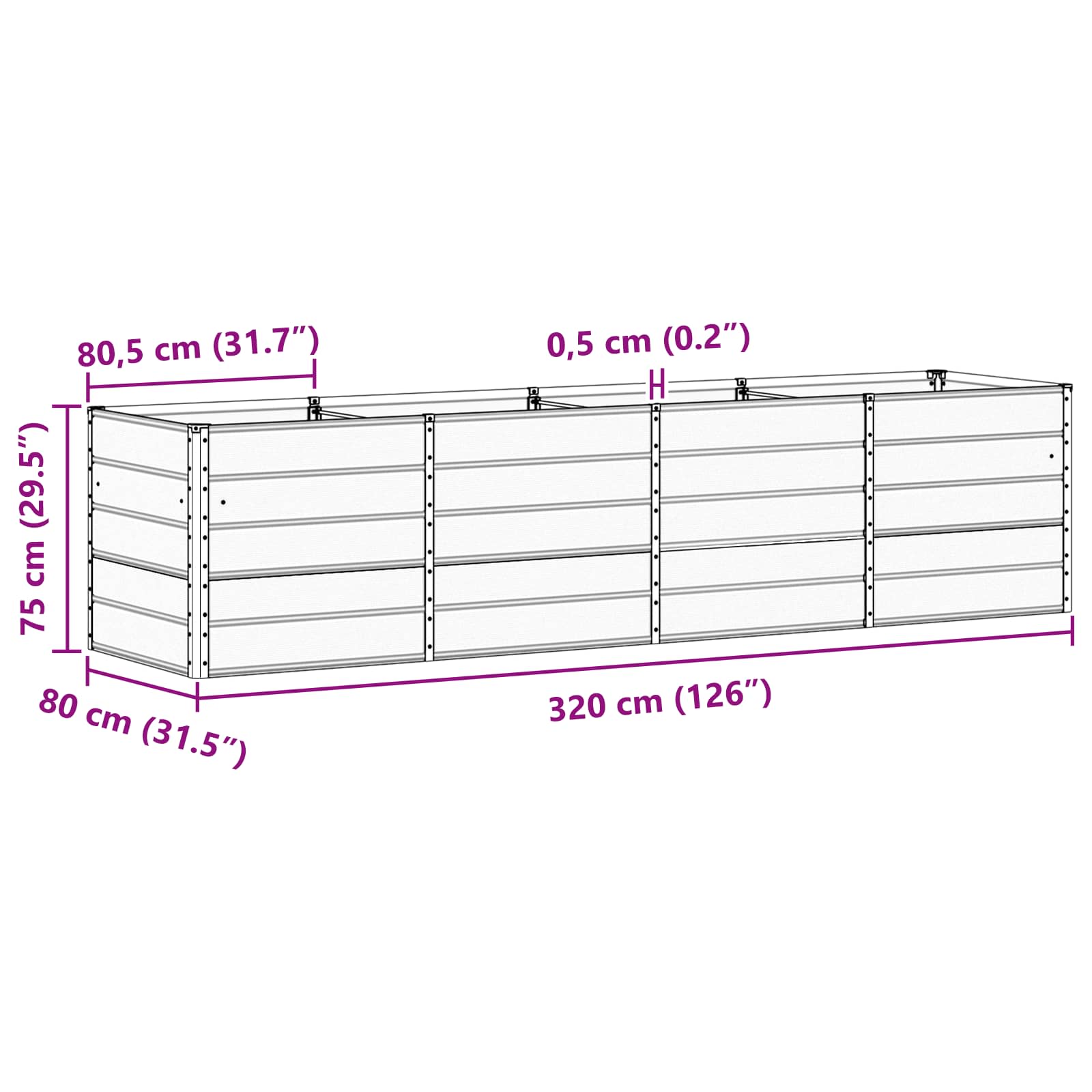 Planter Light Grey 240 x 80 x 75 cm Steel