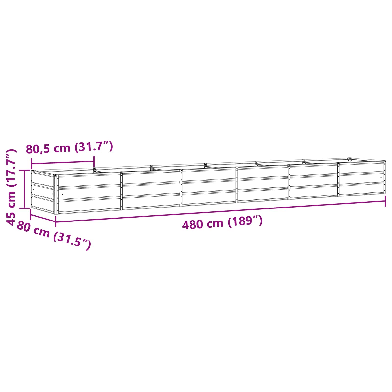 Planter Light Grey 480 x 80 x 45 cm Steel