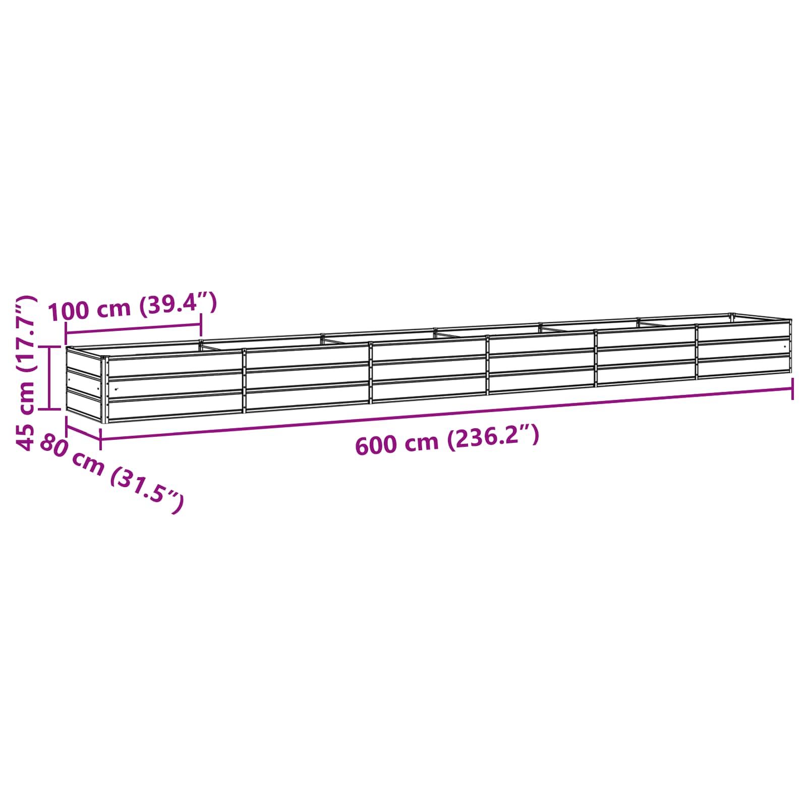 Planter Light Grey 600 x 80 x 45 cm Steel