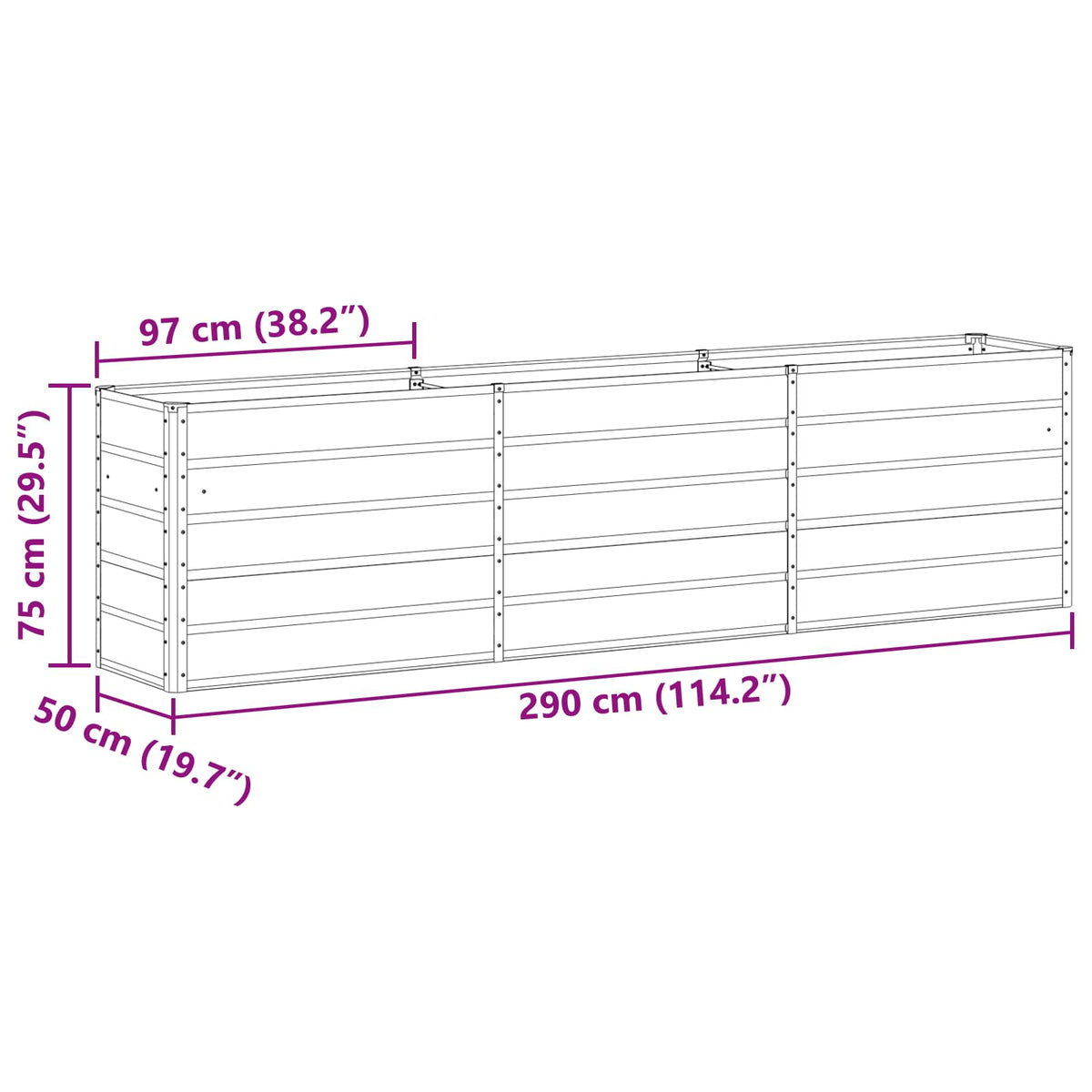 Planter Light Grey 290 x 50 x 75 cm Galvanised Steel