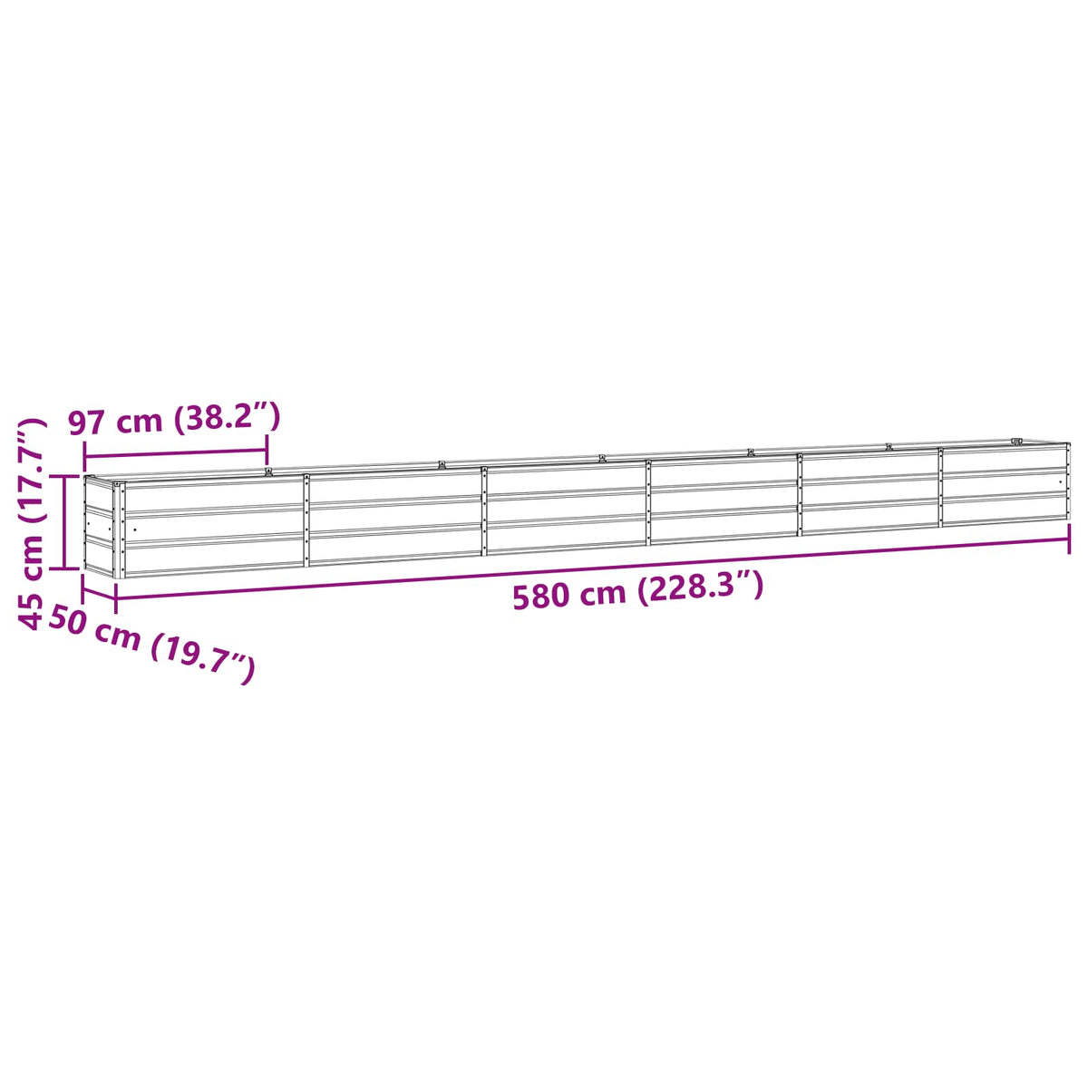 Planter Light Grey 580 x 50 x 45 cm Galvanised Steel