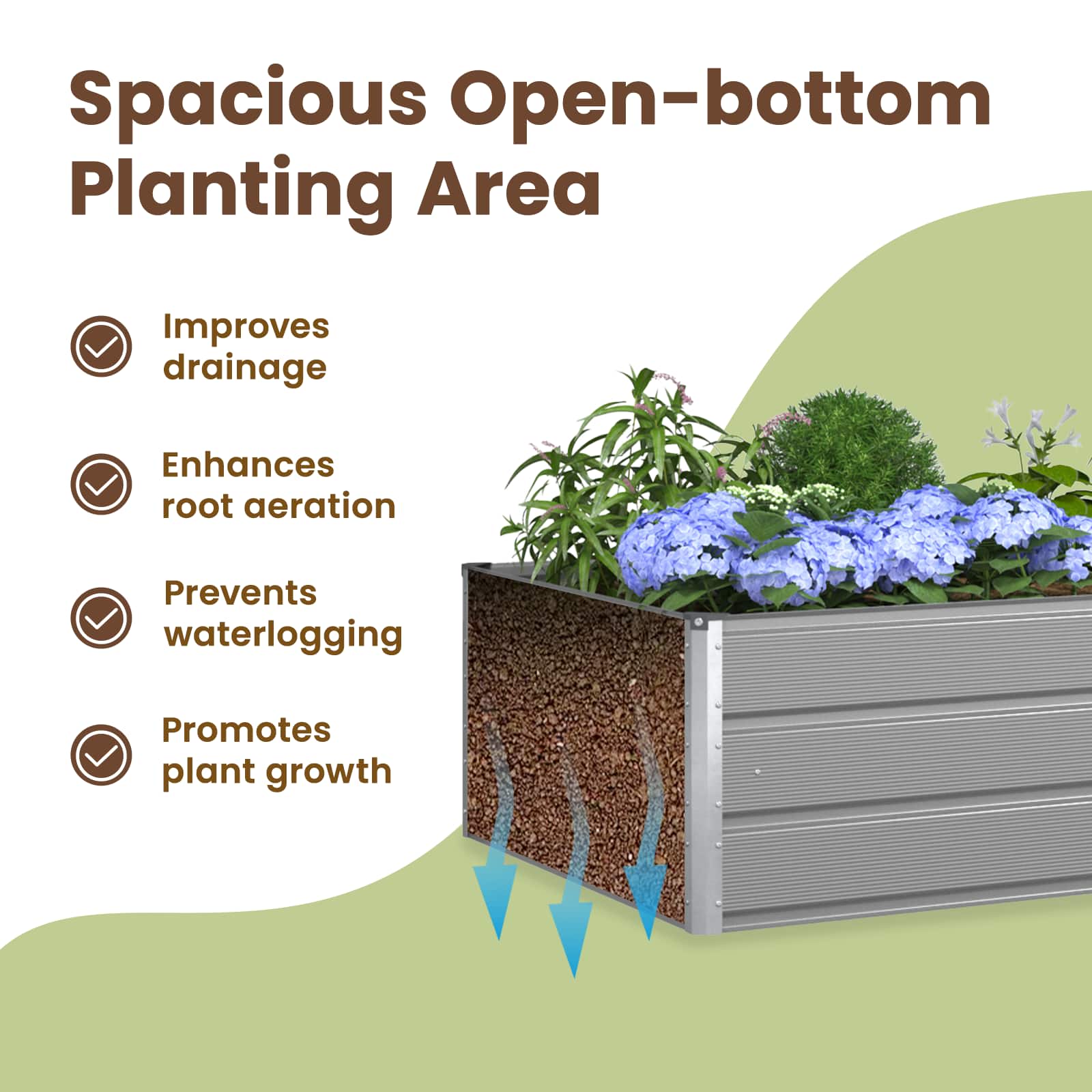 Planter Light Grey 195 x 100 x 45 cm Galvanised Steel
