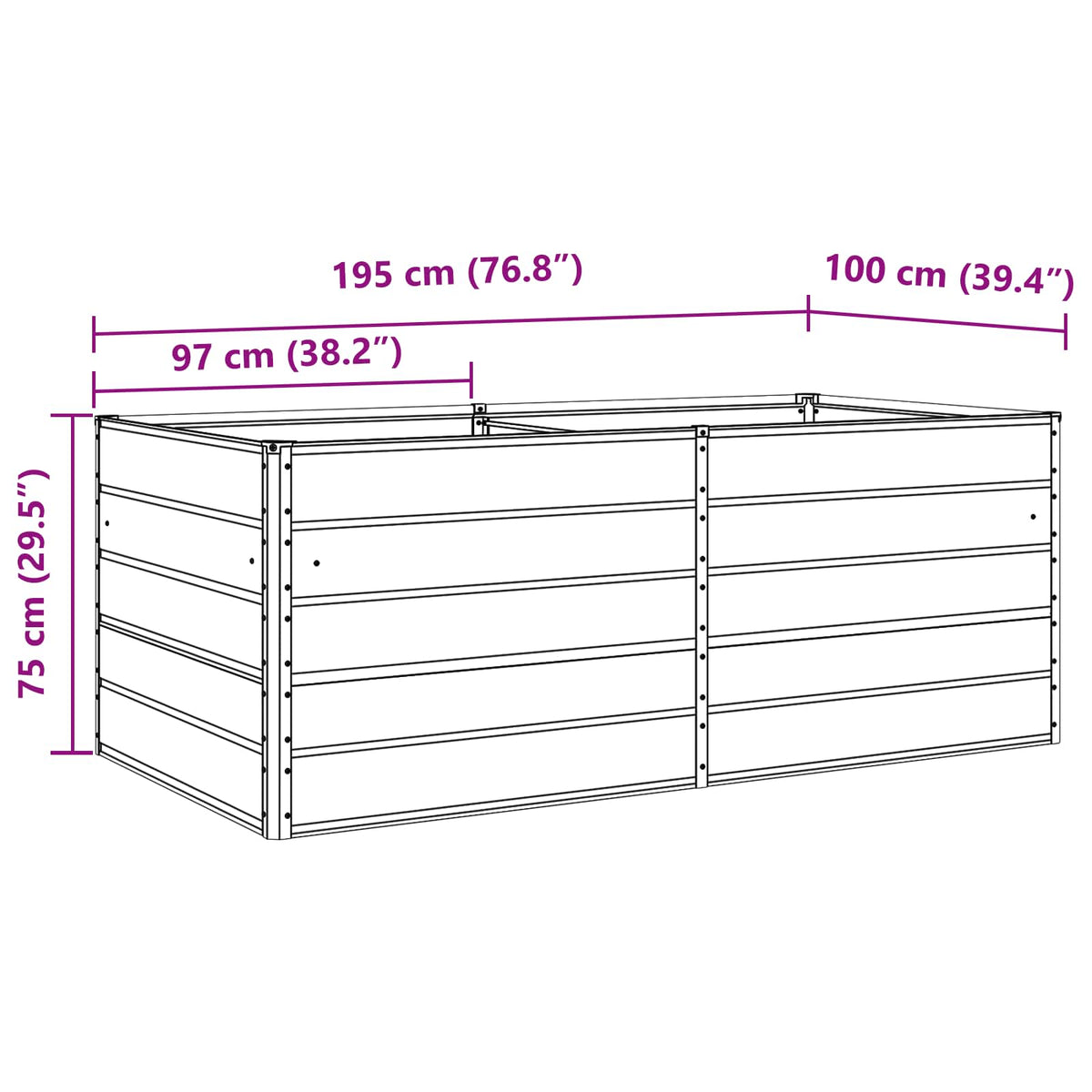 Planter Light Grey 195 x 100 x 75 cm Galvanised Steel