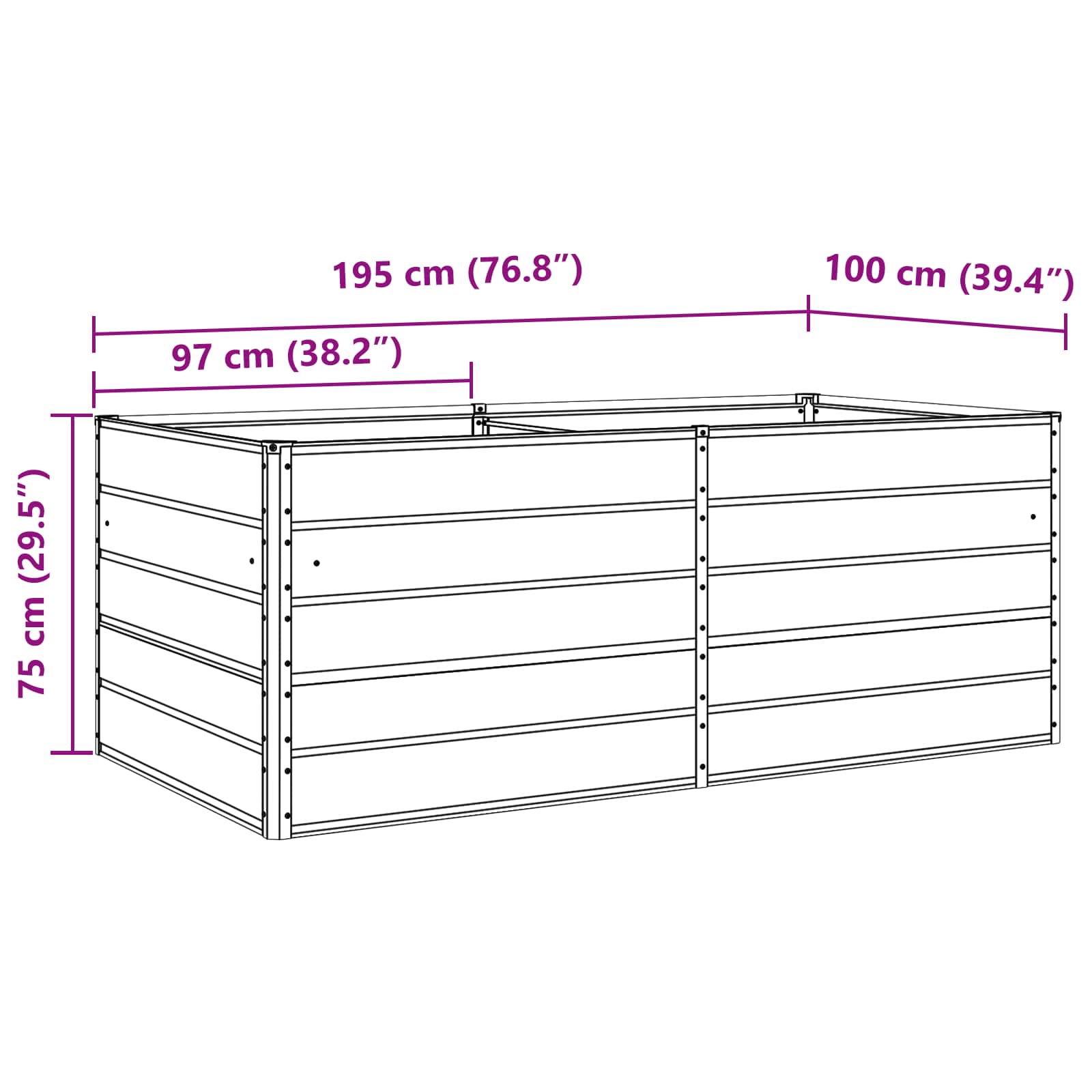 Planter Light Grey 195 x 100 x 75 cm Galvanised Steel