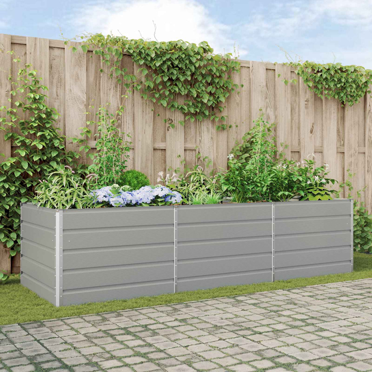 Planter Light Grey 195 x 100 x 45 cm Galvanised Steel