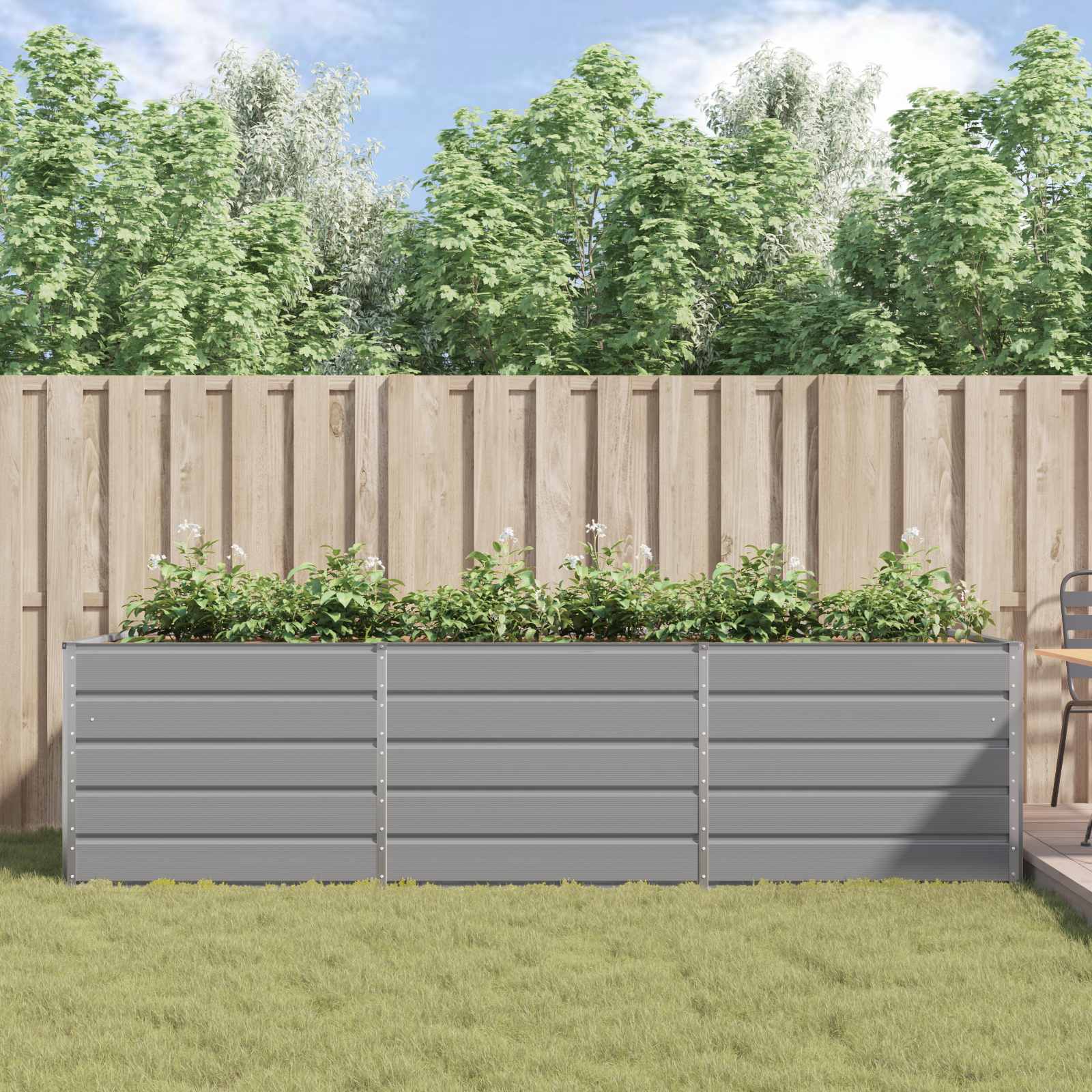 Planter Light Grey 195 x 100 x 45 cm Galvanised Steel