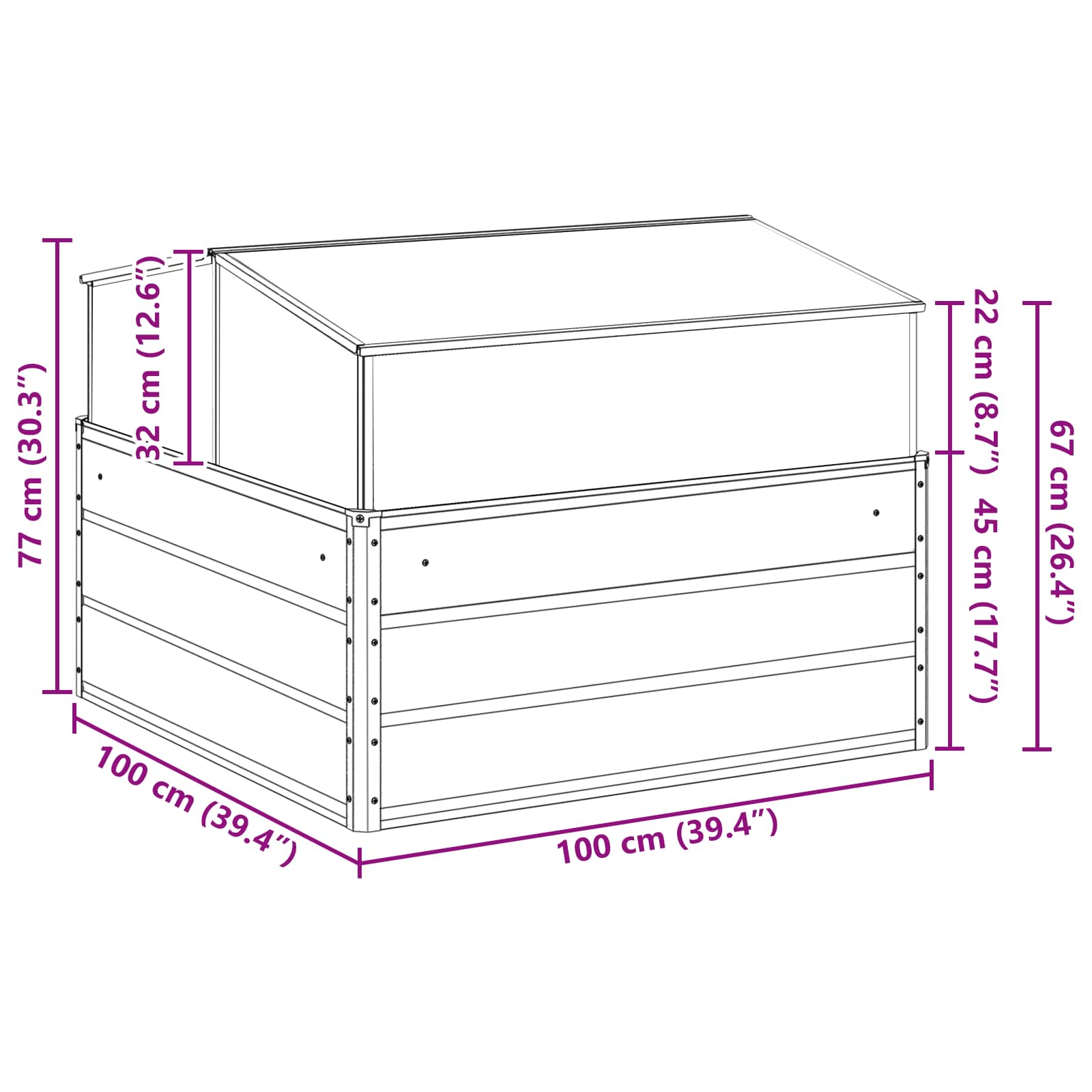 Planter Light Grey 100 x 100 x 77 cm Galvanised Steel