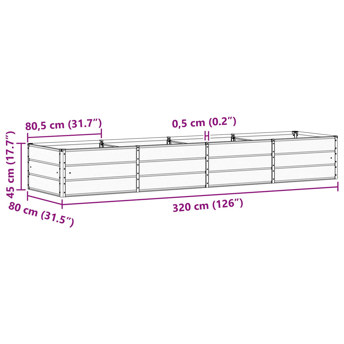 Planter Anthracite 320 x 80 x 45 cm Steel
