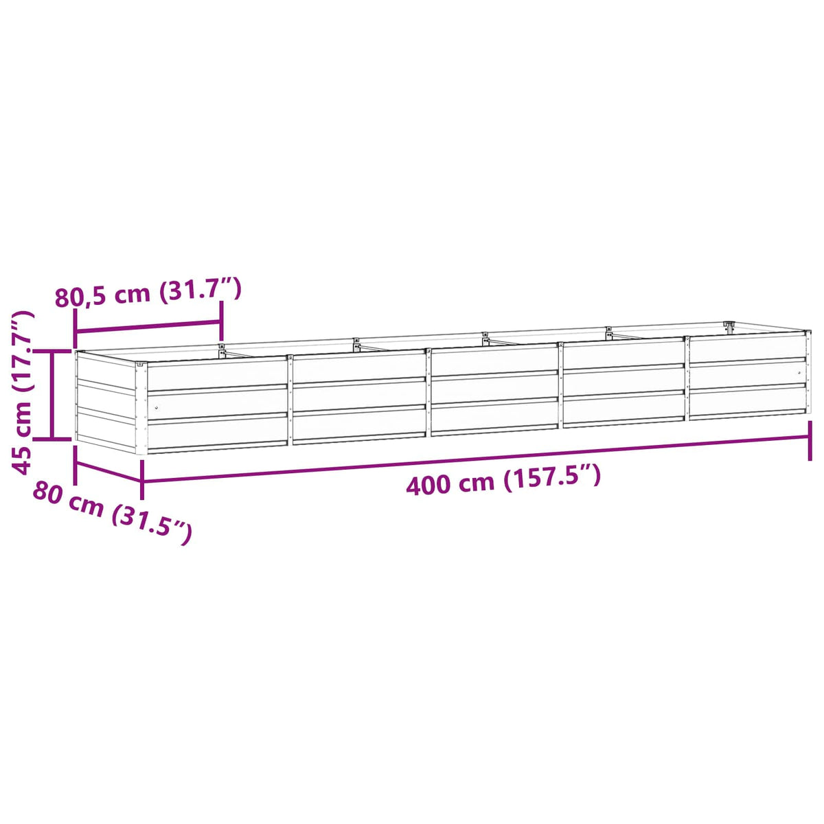 Planter Anthracite 400 x 80 x 45 cm Steel