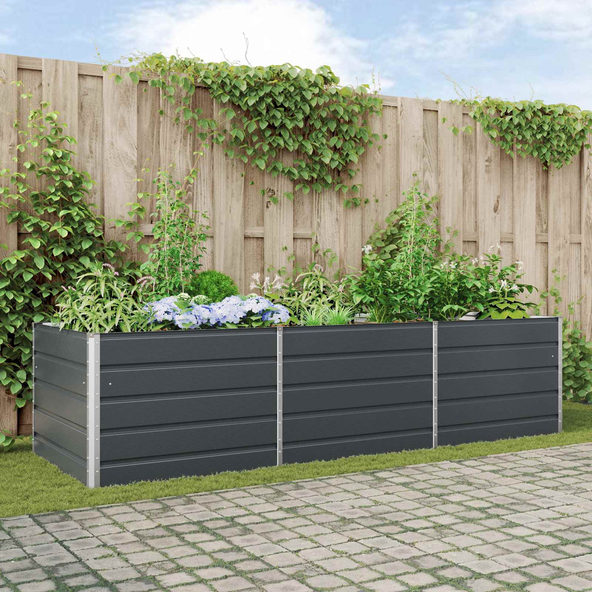 Planter Anthracite 195 x 100 x 45 cm Galvanised Steel