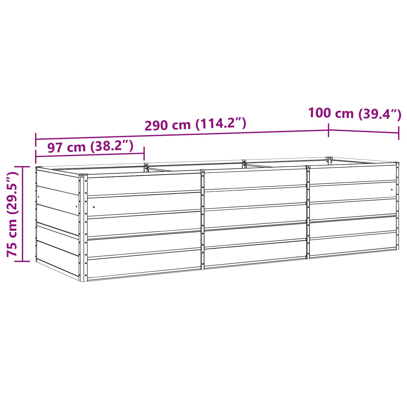 Planter Anthracite 195 x 100 x 45 cm Galvanised Steel