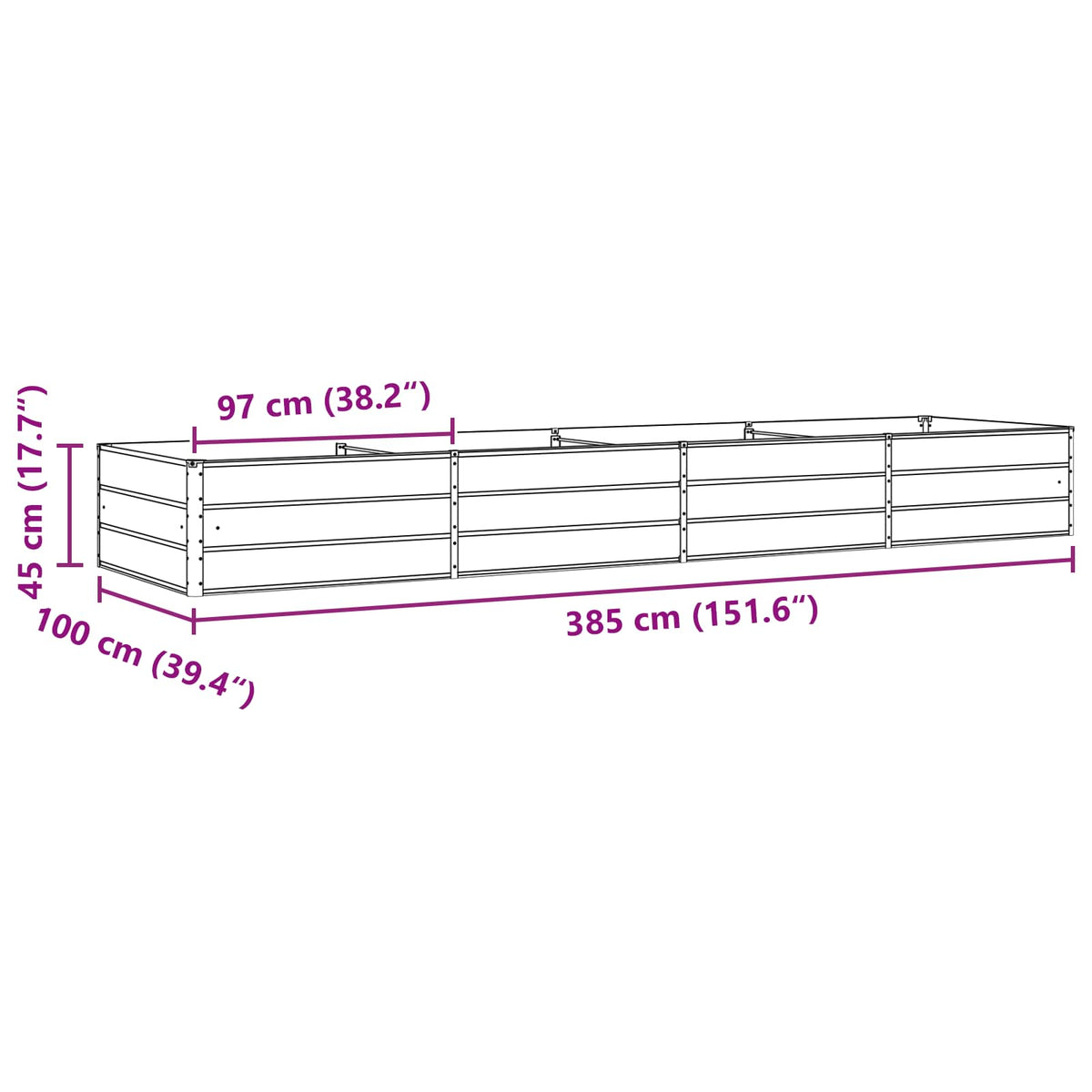 Planter Anthracite 195 x 100 x 45 cm Galvanised Steel
