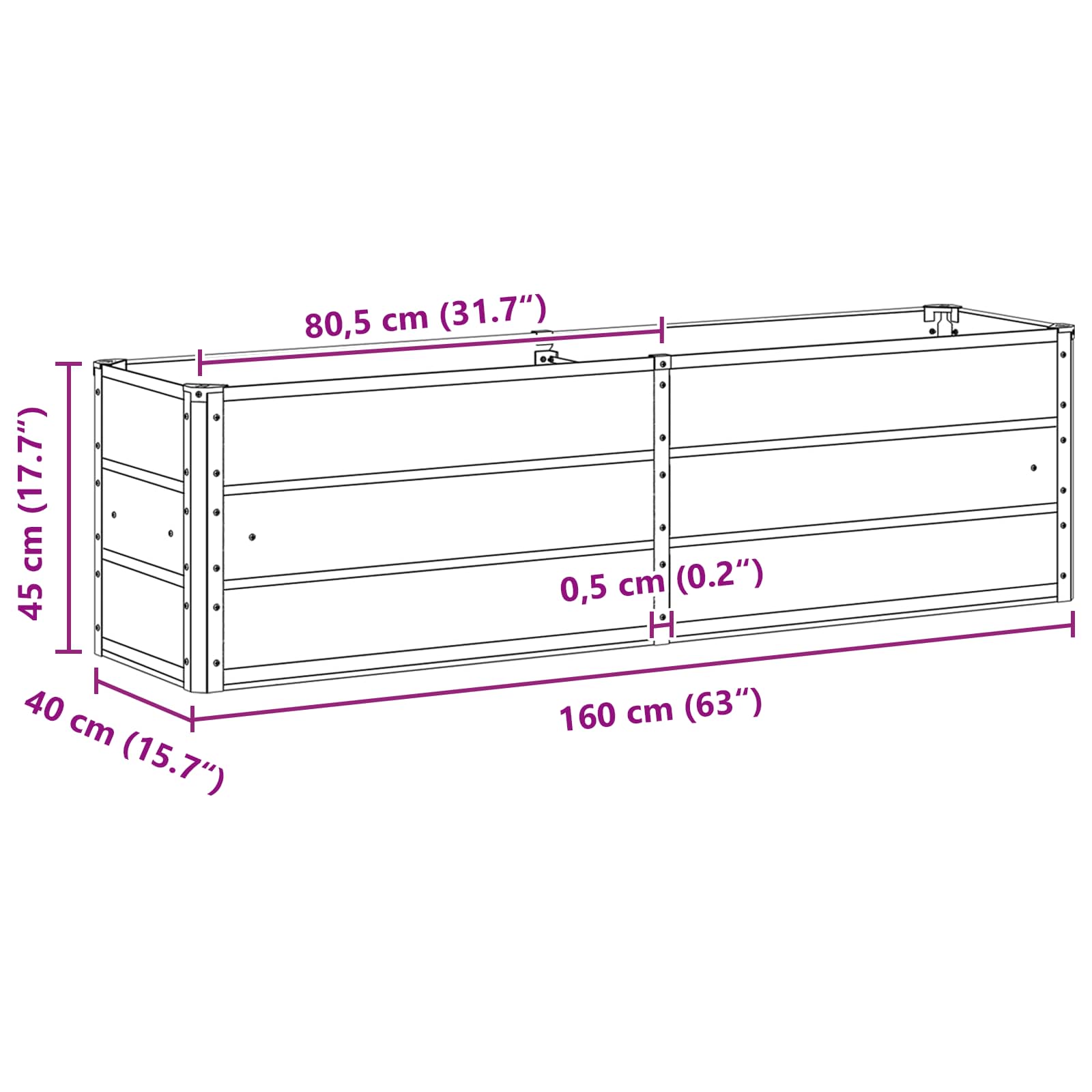 Planter Green 160 x 40 x 45 cm Steel