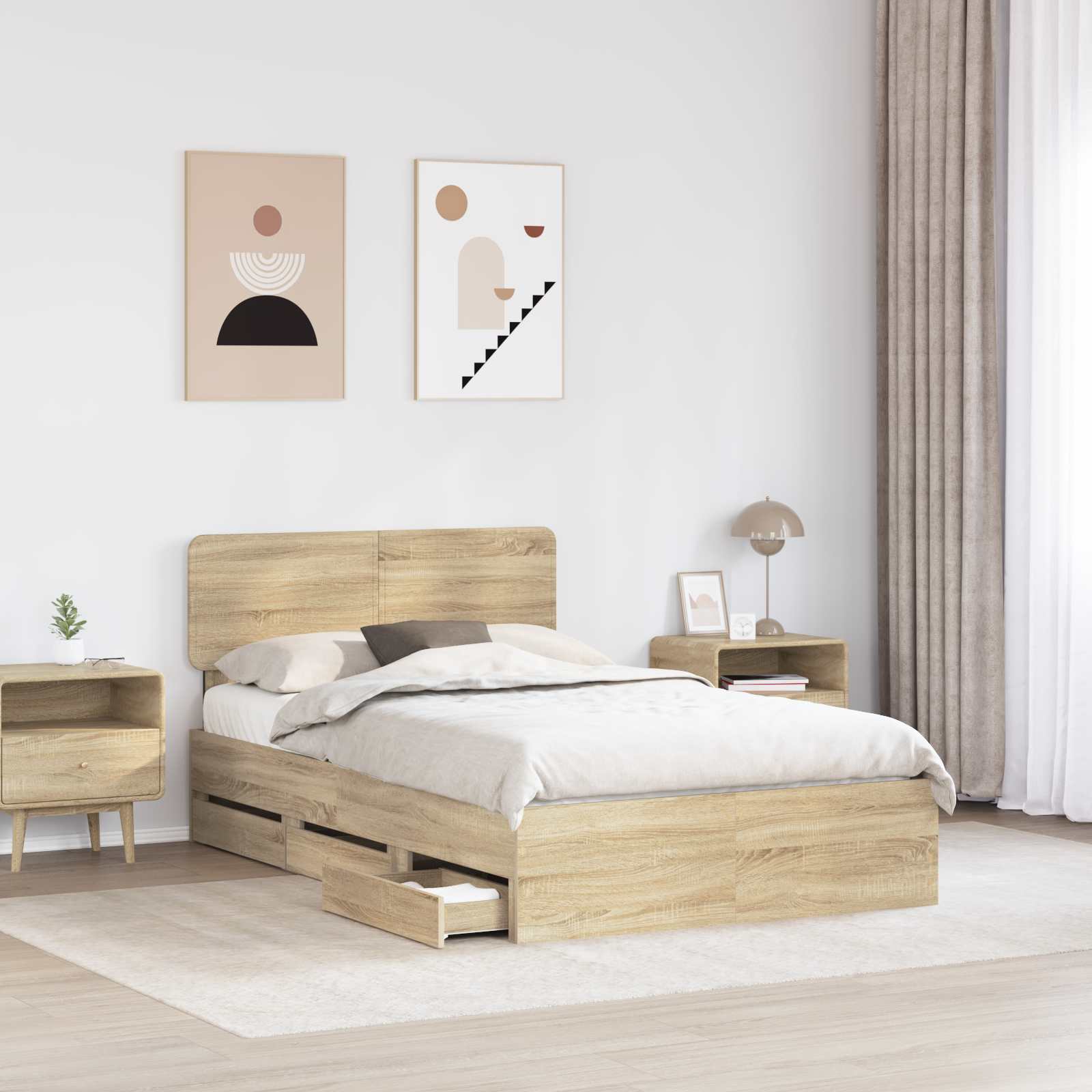 Bed Frame with Drawer Sonoma Oak 135 x 190 cm Engineered Wood