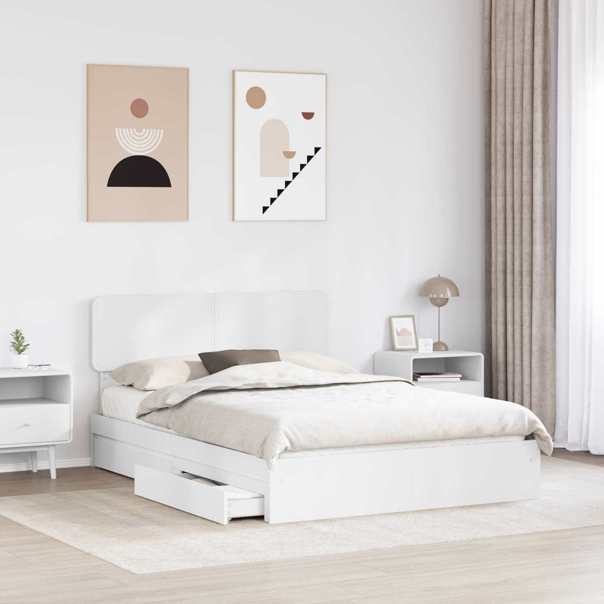 Storage Bed with Headboard White 150 x 200 cm Engineered Wood
