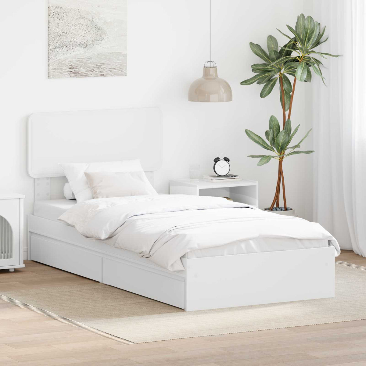 Storage Bed with Headboard White 90 x 190 cm Engineered Wood