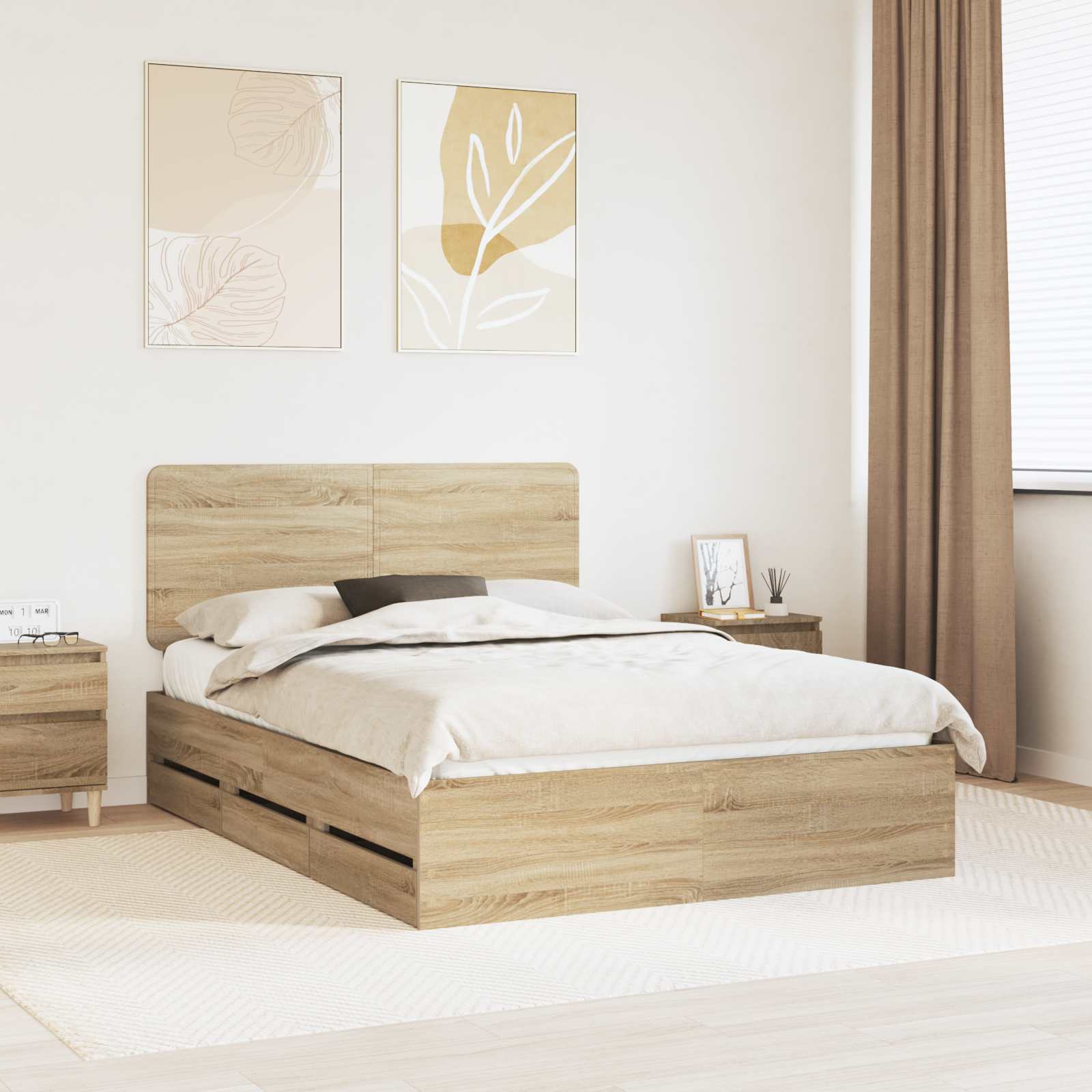 Bed Frame with Drawer Sonoma Oak 150 x 200 cm Engineered Wood