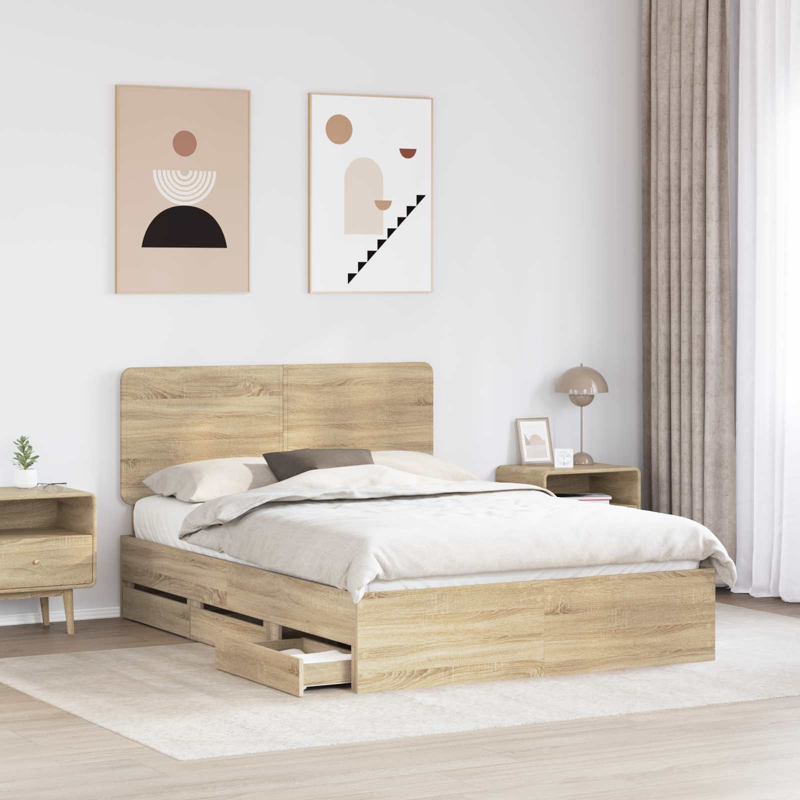 Bed Frame with Drawer Sonoma Oak 150 x 200 cm Engineered Wood