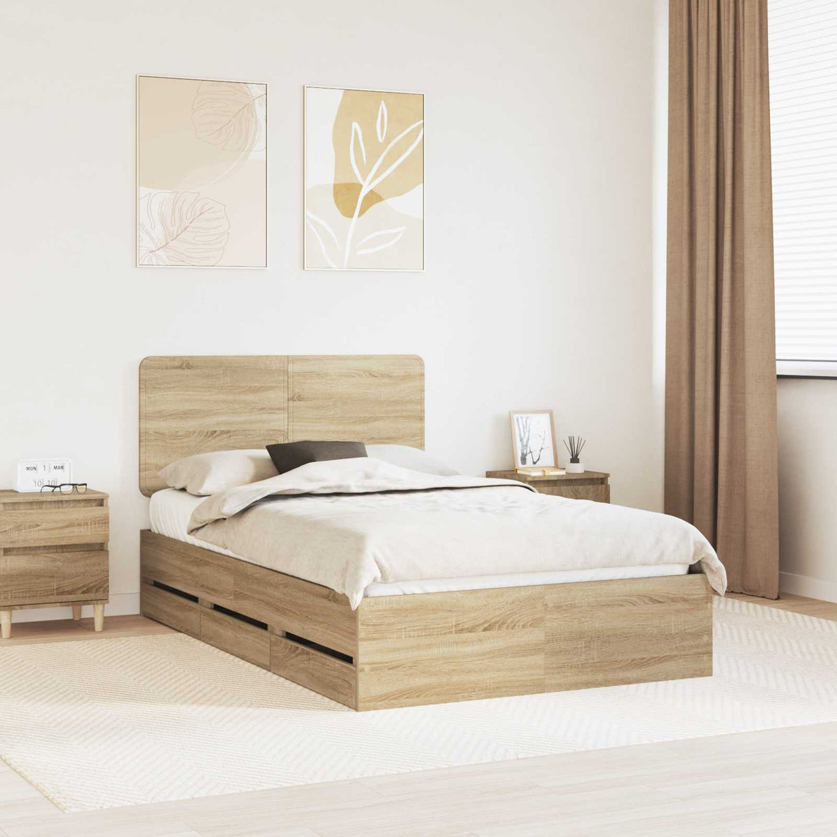 Bed Frame with Drawer Sonoma Oak 135 x 190 cm Engineered Wood