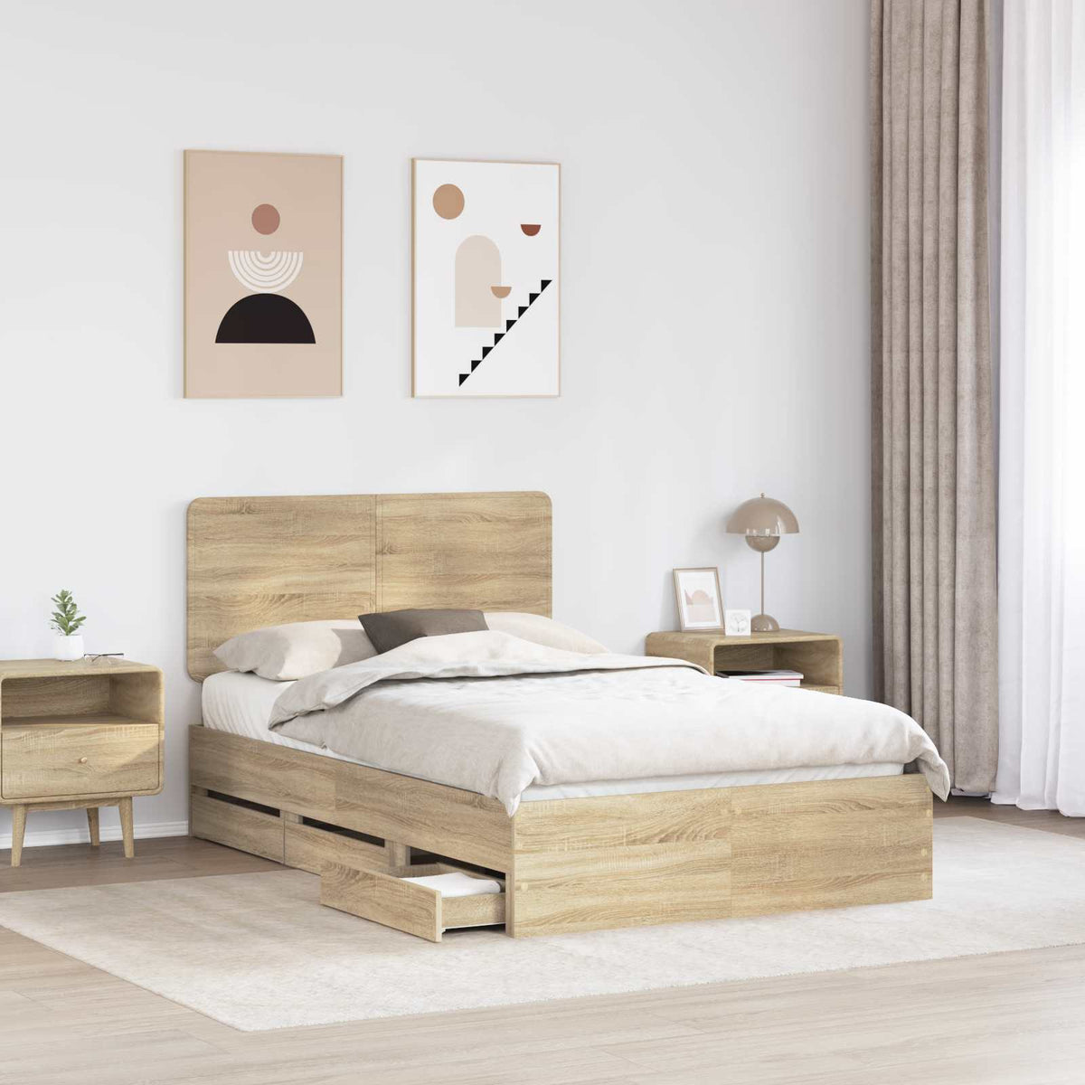 Bed Frame with Drawer Sonoma Oak 135 x 190 cm Engineered Wood