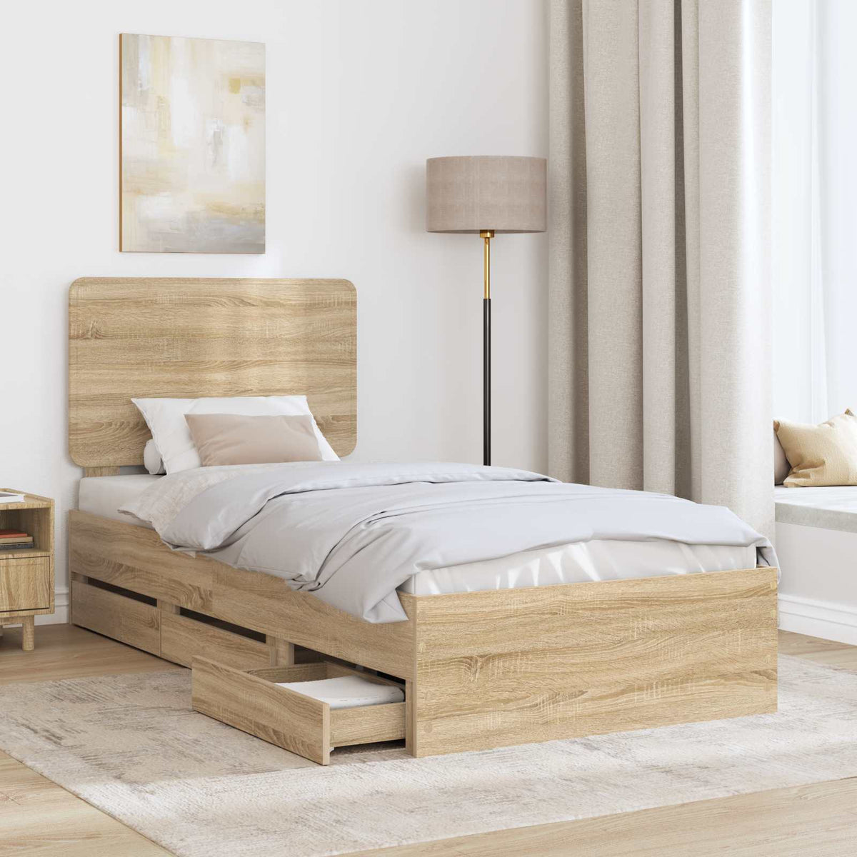Bed Frame with Drawer Sonoma Oak 90 x 200 cm Engineered Wood