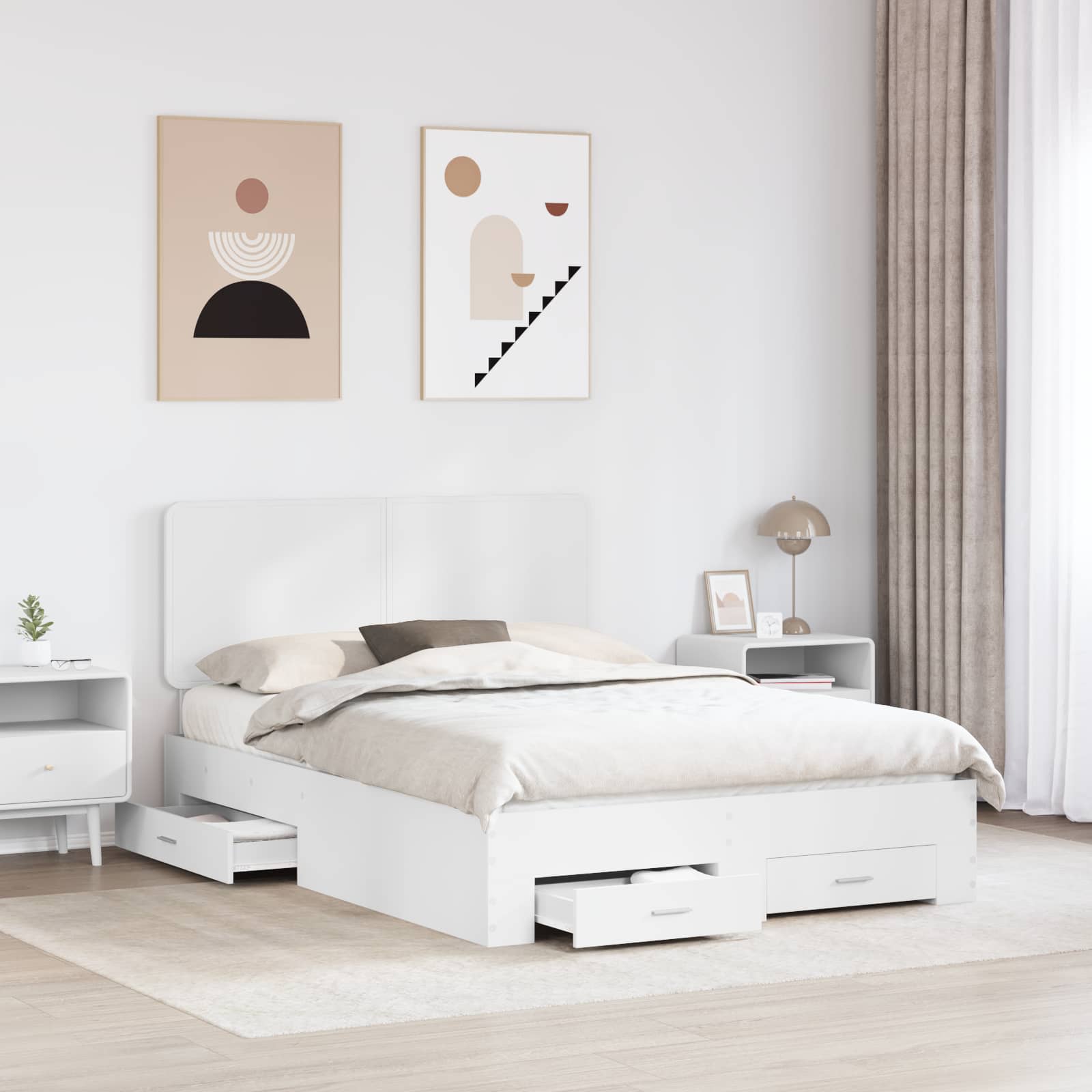 Bed Frame with Headboard White 150 x 200 cm Engineered Wood
