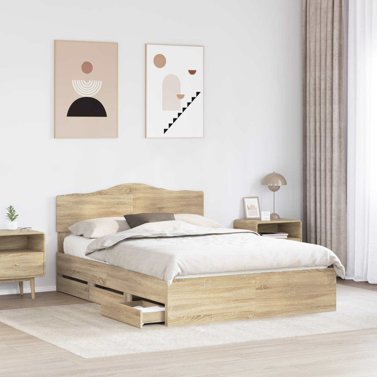 Bed Frame with Drawer Sonoma Oak 150 x 200 cm Engineered Wood