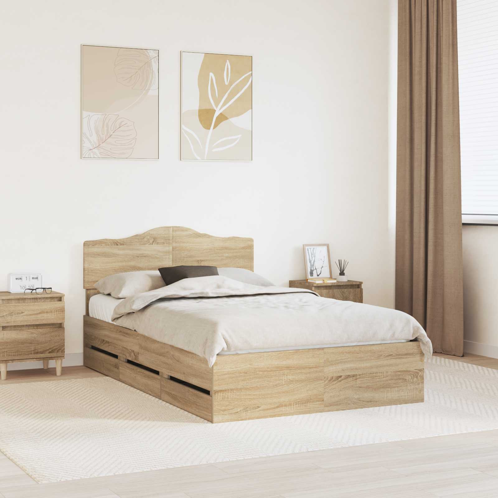 Bed Frame with Drawer Sonoma Oak 135 x 190 cm Engineered Wood