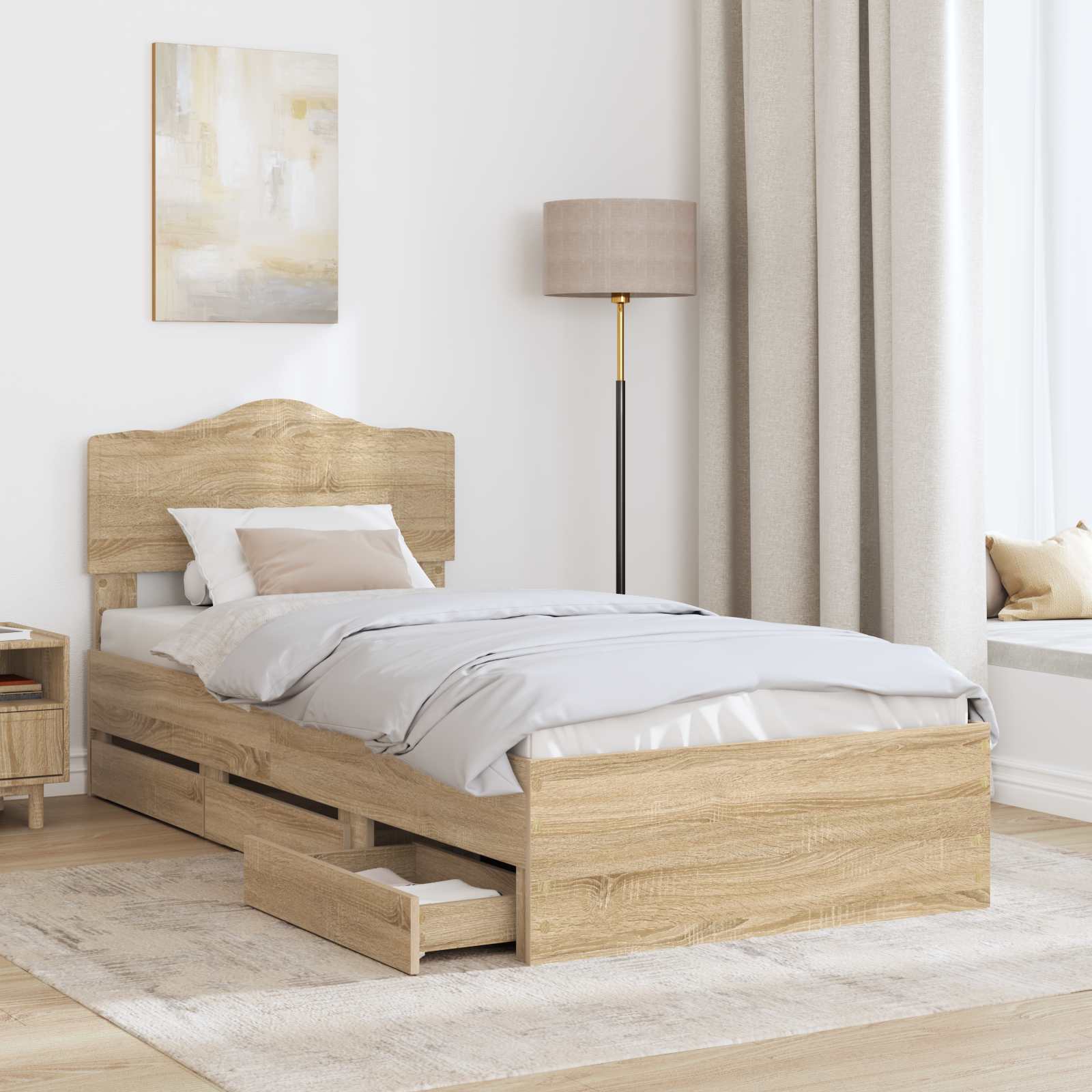Bed Frame with Drawer Sonoma Oak 90 x 200 cm Engineered Wood