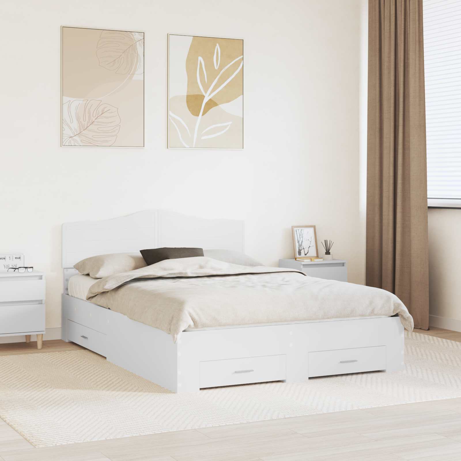 Bed Frame with Headboard White 150 x 200 cm Engineered Wood
