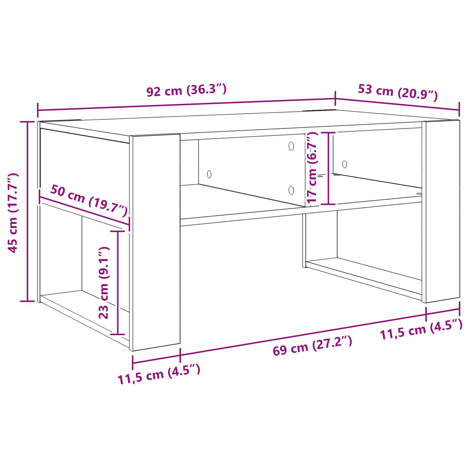 Coffee Table with Storage White 92 x 53 x 45 cm Engineered Wood
