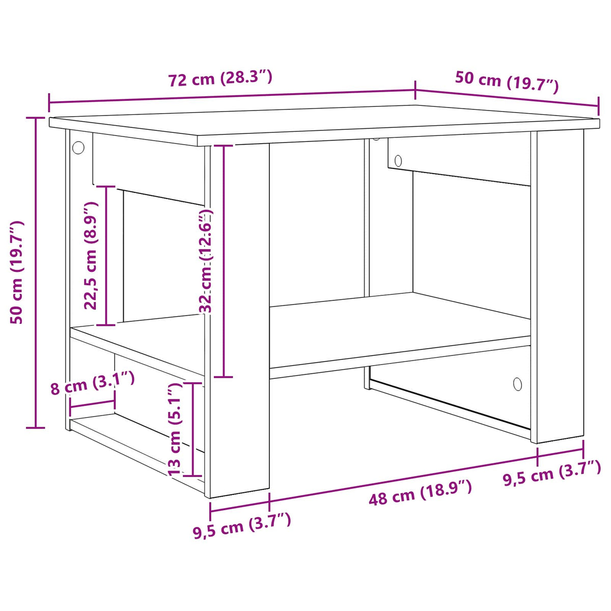 Coffee Table White 72 x 50 x 50 cm Engineered Wood