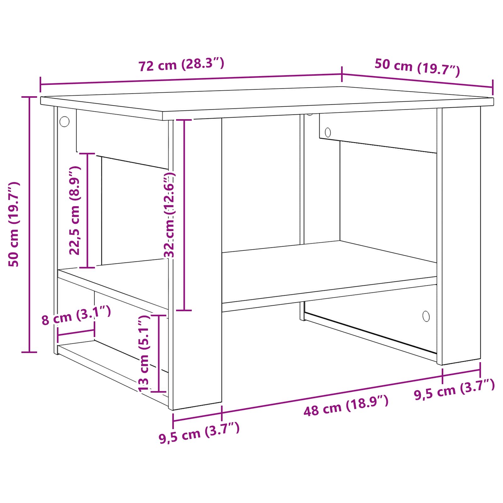 Coffee Table White 72 x 50 x 50 cm Engineered Wood