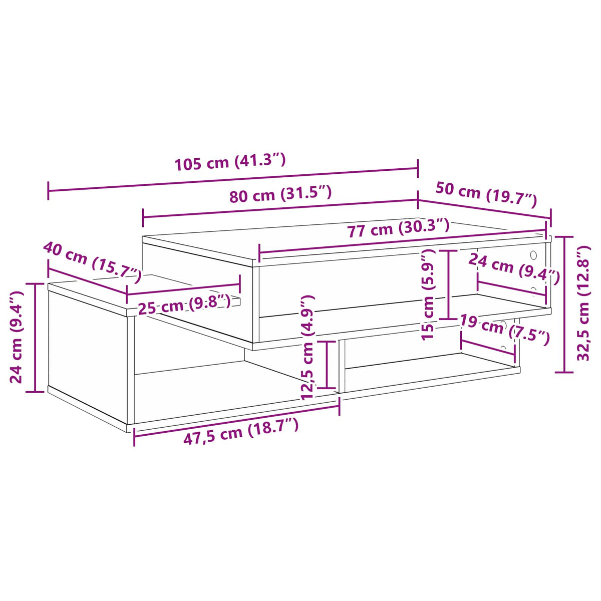 Coffee Table White 105 x 50 x 32.5 cm Engineered Wood