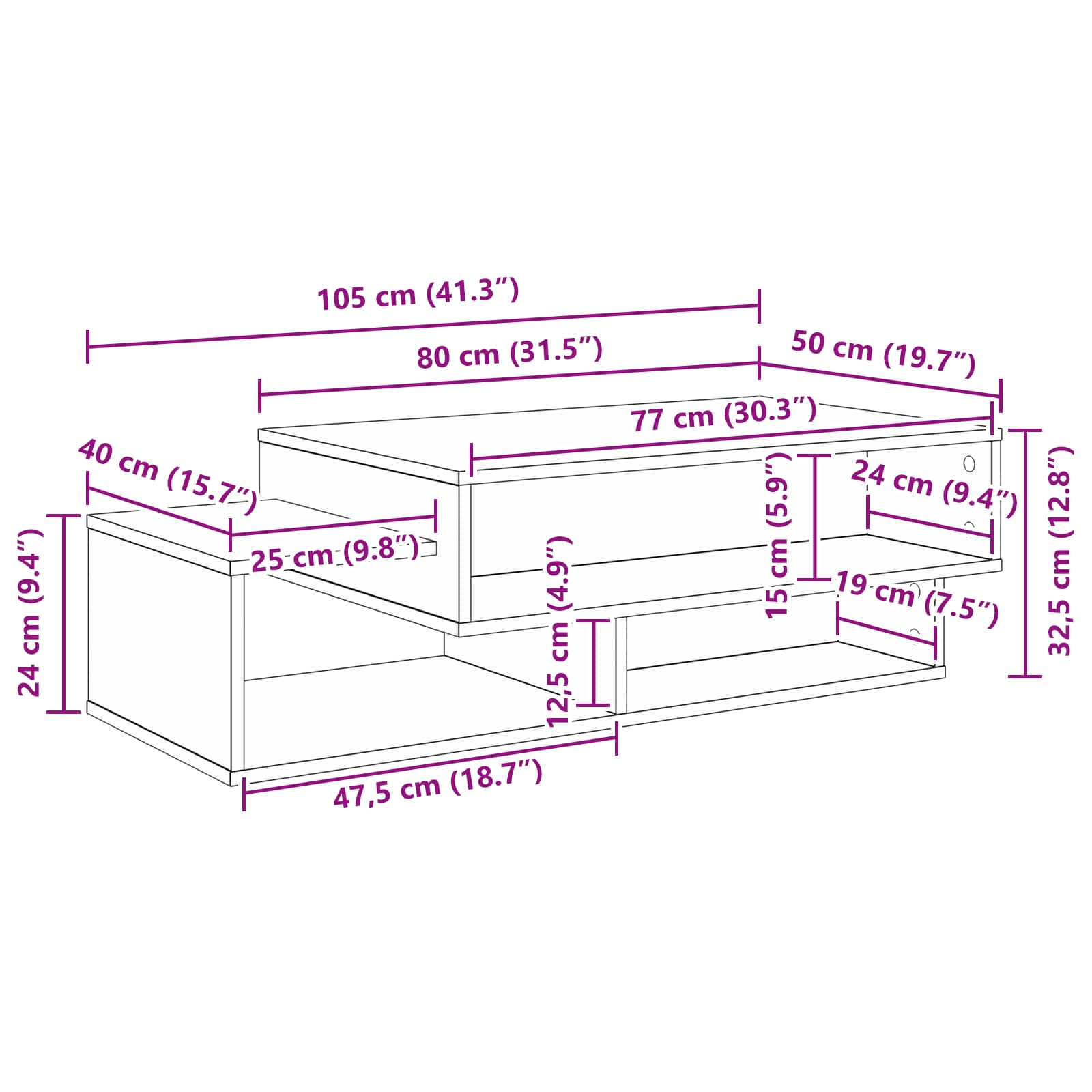 Coffee Table White 105 x 50 x 32.5 cm Engineered Wood